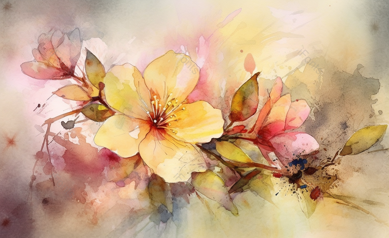 水彩唯美氛围花朵绽放背景图,插画/手绘图,插画/手绘图库,插画/手绘图下载,插画/手绘
